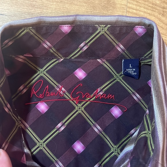 Robert Graham Brown Purple Striped Large Cotton L/S Classic Fit Button Up Shirt - Picture 6 of 8